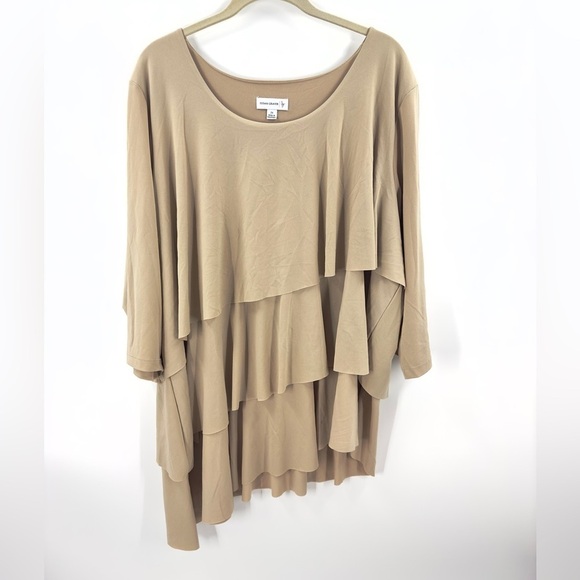 Susan Graver Womens Tiered Tunic Top Size 2X Tan Beige Liquid Knit Stretch Shirt - Picture 8 of 8